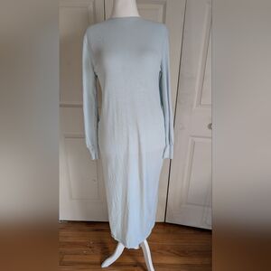 Zara Soft Blue Knit Midi Long Sleeve Dress with Open Back